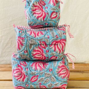 Pochette de voyage matelassée en voile de coton indien imprimé à la main, motif floral, réutilisable, de qualité supérieure, pour cosmétiques et articles de toilette, vente en gros - Product Image 4