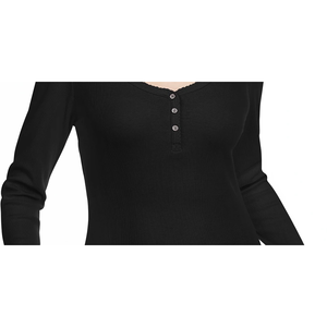 Maglietta Henley casual con bordo smerlato in tessuto lavorato a maglia nero Ultra Flirt per ragazzi, taglia XS - Product Image 3