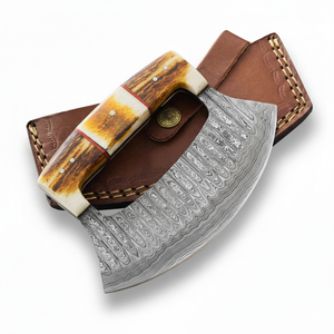 Premium Damascus Steel Ulu <b>Knife</b> with Sheath Hand Forged Pizza Cutter for <b>Slicing</b> Meat Vegetables Pizza Minimum Order 5 Pcs - Product Image 3