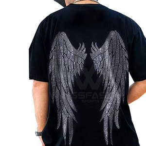 Ropa de verano para hombre, camisetas con diamantes de imitación, 100% algodón, ajuste holgado, estampado, mejor calidad, nuevo estilo, camiseta con diamantes de imitación para hombre - Product Image 2