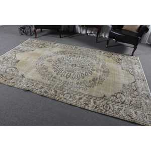 4.2x9.2 ft Area Vintage Rug, Turkish Rug, <b>Brown</b> Gray Striped <b>Wool</b> Rug - Product Image 1