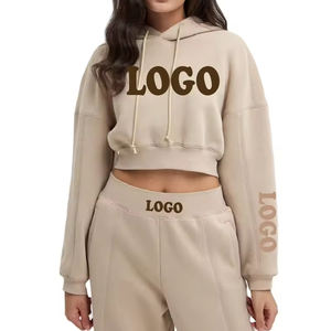 Ensemble de jogging deux pièces avec logo personnalisé pour femmes Sweat à capuche et pantalon de survêtement à motif solide pour survêtement d'hiver avec capuche - Product Image 2