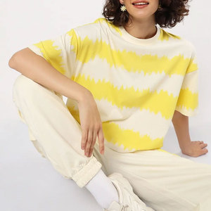 Pas cher prix femmes été T-shirt décontracté nouveau coton 100% tissu tissé col rond manches courtes Design chemises - Product Image 2