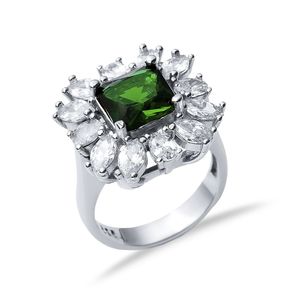 แหวนพลอยก้อนมรกตสี่เหลี่ยมแบบตุรกีเครื่องประดับเงินสเตอร์ลิงทำด้วยมือแบบ925 - Product Image 4