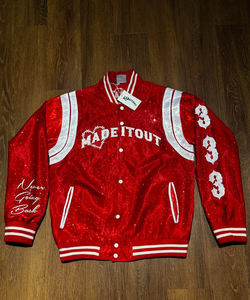 OEM Manufacturer High Quality Men's Winter Baseball Letterman Varsity <b>Jacket</b> Custom Embroidery Silk Sleeves Eco-Friendly - Product Image 1