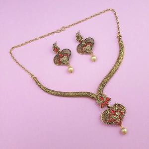 Conjunto de joyería fina Kriaa, piedra austriaca roja chapada en oro, Necklace-1113201B - Product Image 1