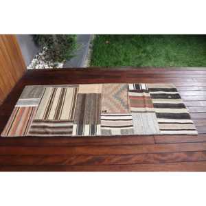 Vintage Rug, Accent 2.6x6.3 ft Turkish Rug, <b>Brown</b> Camouflage <b>Wool</b> Rug - Product Image 3