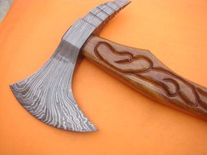 Custom Handmade Damascus Steel Viking <b>Axe</b> with <b>Wood</b> Handle and Leather Case\Hot Selling Outdoor Camping Pizza <b>Axes</b> - Product Image 6