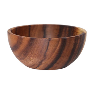 Bol de service rond en bois Design moderne avec poignée autocollant taille moyenne arc décoratif et vaisselle fait à la main en vrac - Product Image 2