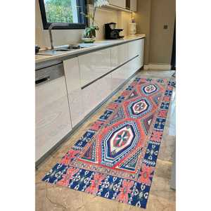 Tapis géométrique turc, tapis imprimé coloré, tapis bleu et rouge, tapis à poils doux - Product Image 4