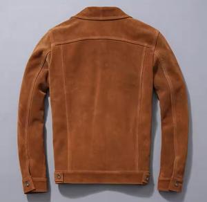 Chaqueta vaquera de gamuza marrón para hombre con etiqueta personalizada, chaqueta Truker de gamuza marrón para hombre, chaqueta para hombre - Product Image 2