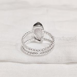 เครื่องประดับหินหยาบแหวนสตรีแหวนเงินแท้โรสควอตซ์พลอย April พลอยบิดคู่925แหวนเงินสเตอร์ลิง - Product Image 6