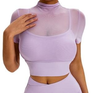 Camiseta de Yoga Cloud Hide Blue para Mujer, Top Corto Deportivo de Verano para Gimnasio, Blusa de Manga Corta Sexy para Correr, Camisetas de Entrenamiento - Product Image 1