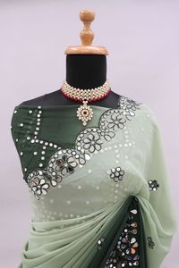 Boutique indienne Export Georgette Tissu Soie Broderie Sari Dernier exclusif Saree ethnique Mariages de mariée Superbe Look Tendance - Product Image 6