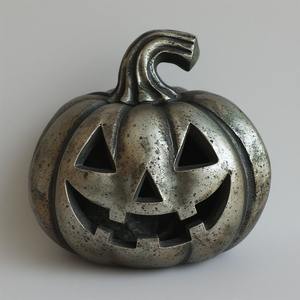 Elegante portavelas de calabaza de aluminio, acabado de pátina Con Diseño Artesanal tallado a mano, que ofrece una decoración refinada de Halloween - Product Image 3