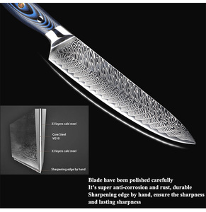 Venta al por mayor personalizado de alta calidad OEM ODM servicio profesional japonés Damasco cocina Chef cuchillo ambidiestro acabado cepillado - Product Image 3