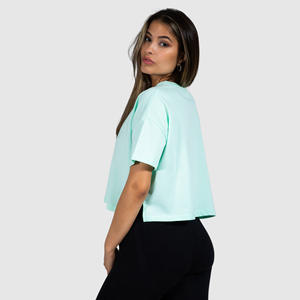 Camiseta lisa recortada para mujer, camiseta ajustada personalizada de primavera, Jersey multicolor con logotipo personalizado, venta al por mayor - Product Image 3