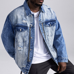 Vente en Gros de Haute Qualité Personnalisée Tailles Étendues Hommes Bouton Avant Poche à Rabat Denim Veste Surdimensionnée Denim Veste Hommes - Product Image 2