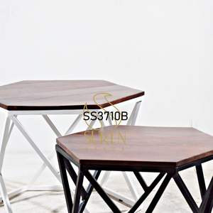 Mesa de Centro Moderna de Estilo Industrial Indio con Tapa de Madera y Patas de Hierro, Hecha a Mano, SUREN SPACE SS3710, Origen Rajasthan, para Sala de Estar o Comedor - Product Image 2