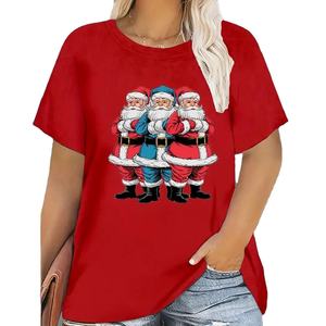 Camiseta Navideña para Mujer, Impresión Digital, Transpirable, Ecológica, Comprimida, Casual, Cuello en V, Manga Corta, Tela Twill, Personalizada - Product Image 1