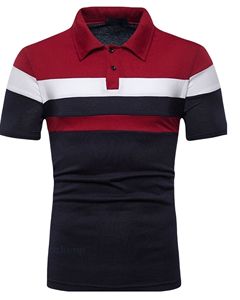 Polo personnalisé pour homme en mélange de coton respirant à manches courtes, rayures décontractées, couleur bordeaux, marine et blanc, idéal pour le golf, fabrication OEM sur mesure - Product Image 1