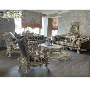 Ensemble de canapés de salon en brache de luxe hautement conçu, finition or blanc turc, ensemble de chaises de canapé, meubles de salon classiques sculptés - Product Image 1