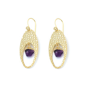 Dua Trendy Amethyst Rough Drop Pendientes 18K Chapado en oro Latón Joyería DE BODA hecha a mano para mujeres - Product Image 2