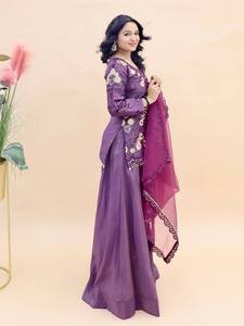 Designer Silk Party Wear <b>Top</b> Pallazo Dupatta Set New Indian & Pakistani Clothing - Product Image 3