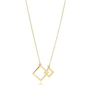 Collier de carrés à emboîtement géométrique en argent sterling 925 plaqué or pour l'acheteur de bijoux en gros fait à la main turc - Product Image 1