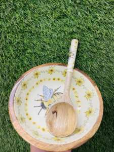 Bol en émail en bois de manguier de style européen de qualité supérieure fabriqué à la main cuillère de service polie stockée de haute qualité pour les occasions de fête - Product Image 4