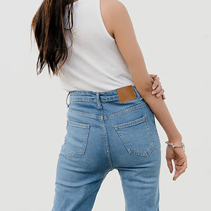 Autumn Womens <b>Jeans</b> Washed Cotton Flare Skinny Customer Logo High <b>Waist</b> <b>Elastic</b> Buttons Denim Pants Womens <b>Jeans</b> - Product Image 6