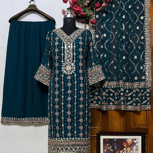 Nueva colección de ropa de fiesta de diseñador Heavy Georgette Sequence Work & Hilo bordado con top de trabajo de diamantes y pantalón con Dupatta - Product Image 6