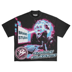 Conception personnalisée et logo sérigraphié graphique poids lourd 100% coton 320gsm col rond surdimensionné coupe ample T-Shirt unisexe - Product Image 2