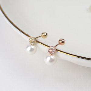 Orecchini da donna alla moda con sfera circolare Zirconia con perle cubiche in oro 14k con orecchini a bottone all'ingrosso di gioielli per Piercing di base grandi - Product Image 4