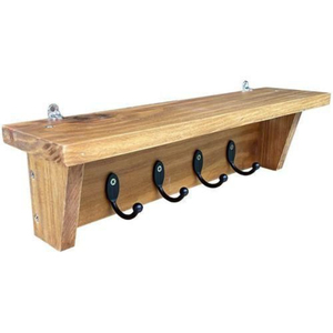 Highest Quality Solid Wood <b>Wall</b> Mounted <b>Coat</b> Rack <b>With</b> <b>Shelf</b> And Industrial Metal <b>Hooks</b> Key Holder And Organizer Best Price - Product Image 2