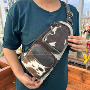 La más nueva moda de pelo en cuero de vaca al aire libre solo hombro pecho bolsa occidental cuero genuino ciclismo deportes bandolera para Unisex - Product Image 3