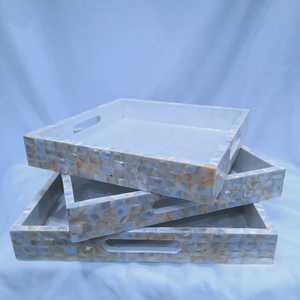 Juego de bandeja de servicio de madera rústica moderna, característica decorativa de cocina personalizada grande para madre perla, hogar, comedor, regalos de navidad - Product Image 1