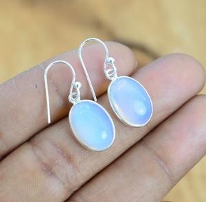 Handmade Classical Earrings 925 <b>Solid</b> <b>Silver</b> Jewelry For Women 925 Sterling <b>Silver</b> Milky Opalite Gemstone Boho Style Earrings - Product Image 2