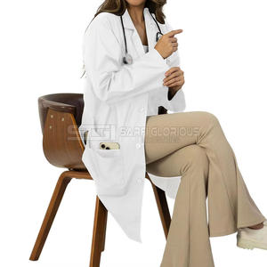 Blouses médicales unisexes personnalisées à manches longues blanches, blouses de laboratoire OEM, logo personnalisé, tissu jersey, uniformes d'hôpital pour médecins, vente en gros - Product Image 4
