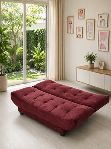 Sofá Cama Minimalista Tapizado en Terciopelo Color Granate, Convertible, con Mechones, Tela Roja, para Sala de Estar, Apartamento, Villa u Oficina - Product Image 2