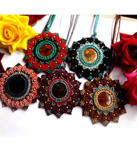 Collier en macramé avec fleur en laiton, pendentif circulaire en fil brun, réglable, style bohème, fait main, bijou statement - Product Image 2