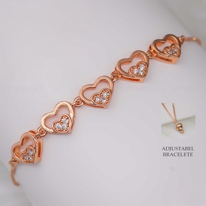 Bracelet chaîne avec pendentif cœur plaqué or avec pierre en zircone cubique (AD) Alliage de haute qualité Bijoux réglables - Product Image 3