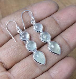 Pendientes de Plata de Ley 925 con forma redonda para mujeres y niñas, pendientes de piedras preciosas de Prehnita, Pendientes colgantes, joyería de plata - Product Image 5