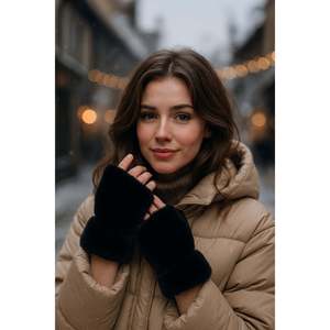 Gants en peluche noirs à découpes pour femmes ELD33 - ELD33-BLACK - Product Image 3