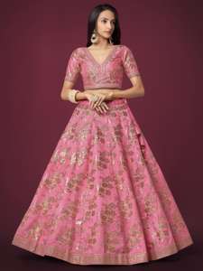 ชุดแต่งกายเจ้าสาว lehenga choli ดีไซน์พิเศษสีชมพูแบบแต่งสำเร็จสำหรับอินเดียและปากีสถาน - Product Image 5