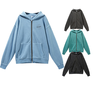Sweat à capuche oversize en polaire et coton vintage délavé, personnalisé et éco-responsable, avec double fermeture éclair, pour homme, style décontracté, effet délavé à l'acide - Product Image 1
