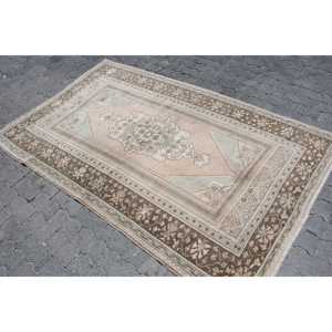 Vintage Area Rug, 4.4x7.3 ft Turkish Rug, <b>Brown</b> <b>Wool</b> Rug - Product Image 2