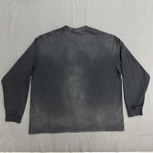 OEM Custom <b>Logo</b> 100% Cotton T Shirt Washed Long Sleeve Tshirt Blank Custom Distressed Tee Shirts Embroidery for Men - Product Image 5