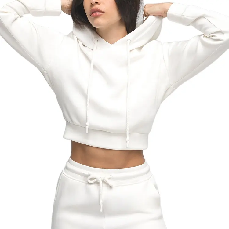 Custom Logo Streetwear Vrouwen Sweatshirt Pullover Gym Hoodies Vrouwen Crop Hoodie Dames Casual Crop Top Hoodie Set