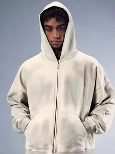 เสื้อมีฮู้ดไซส์พิเศษของผู้ชายสำหรับฤดูใบไม้ร่วงฤดูหนาวผ้าฝ้ายผ้าเทอร์รี่มีซิปแบบสวมหัวระบายอากาศได้ดีปรับแต่งสีพื้นสูง - Product Image 4